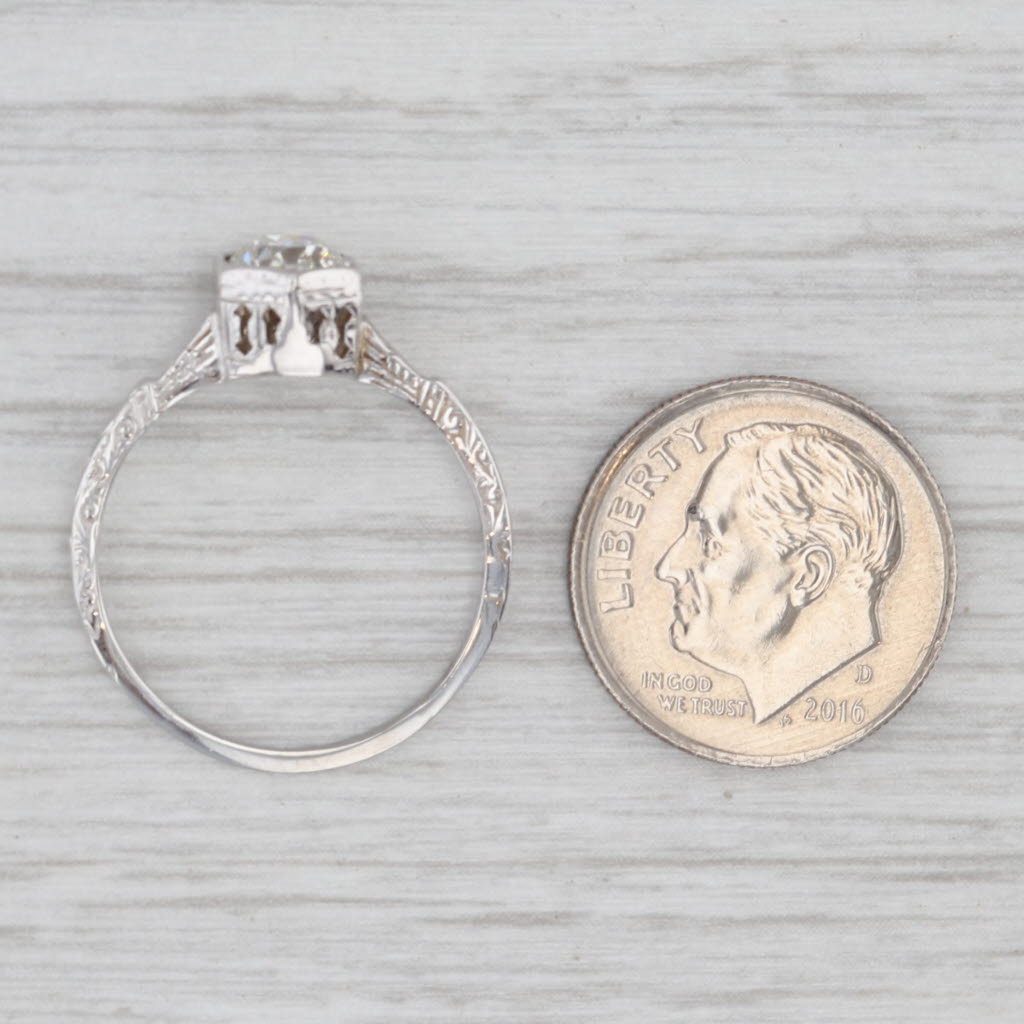 Light Gray Art Deco 0.56ct Old European Solitaire Engagement Ring 14k White Gold Size 7