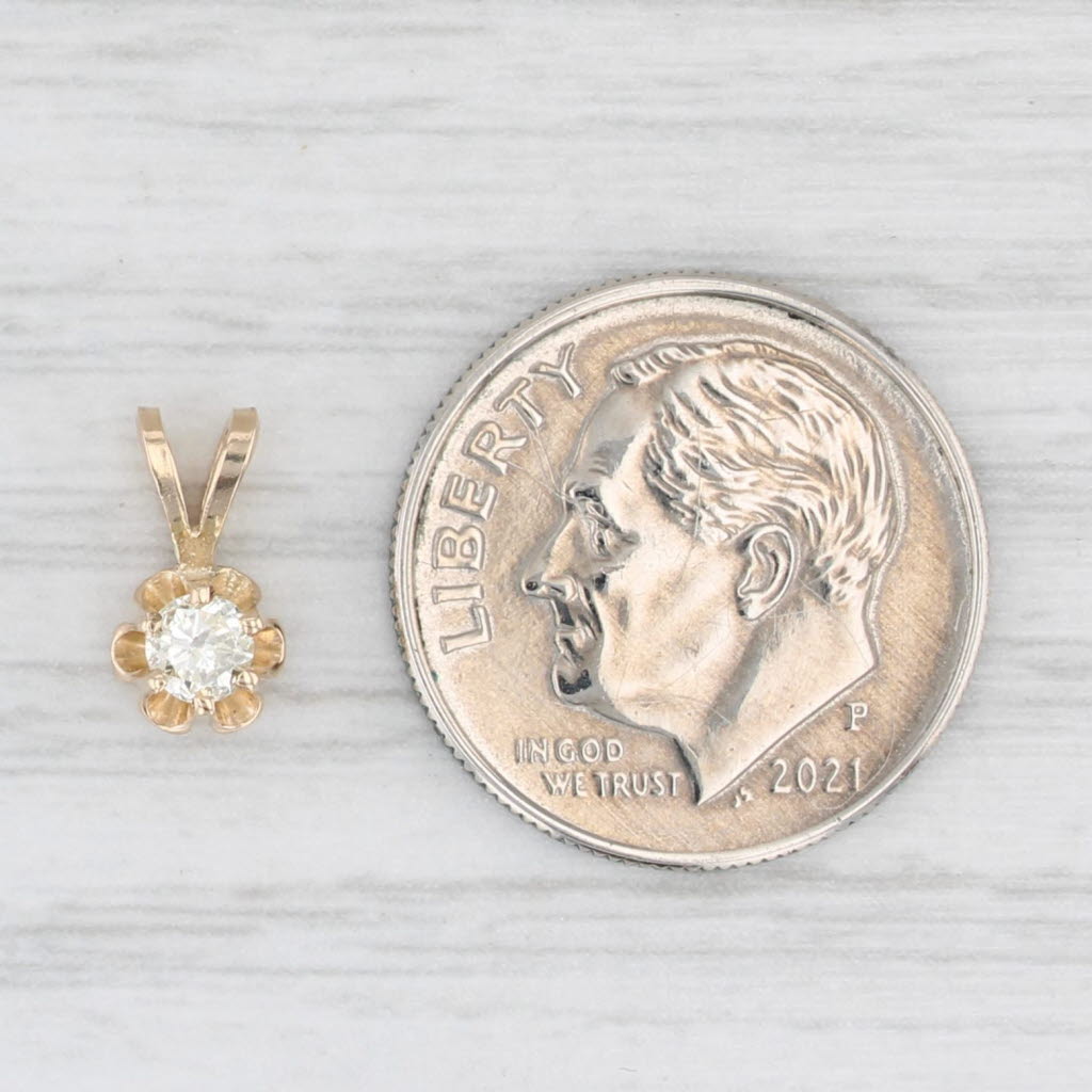 Light Gray 0.14ct Small Diamond Buttercup Pendant 14k Yellow Gold Round Solitaire Drop
