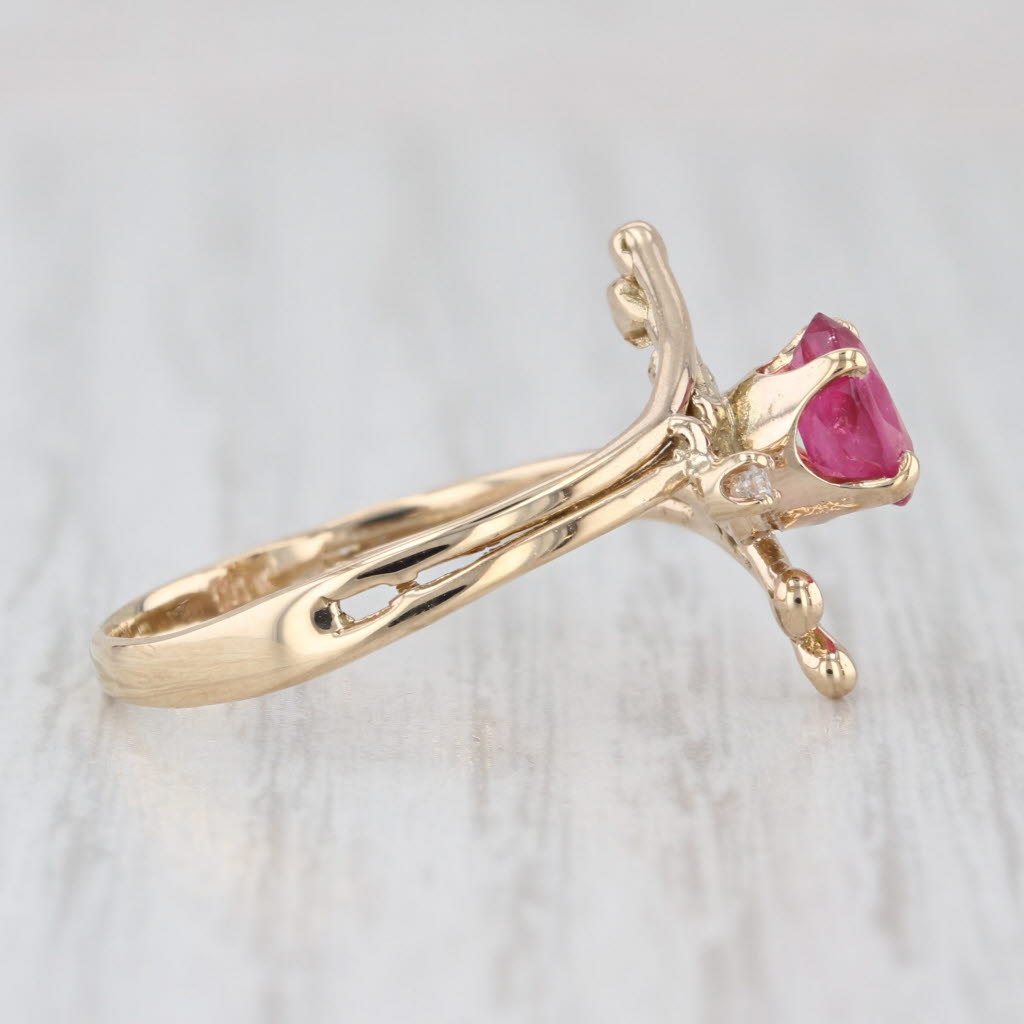 0.70ct Pink Tourmaline Diamond Ring 14k Yellow Gold Bypass Size 8.25