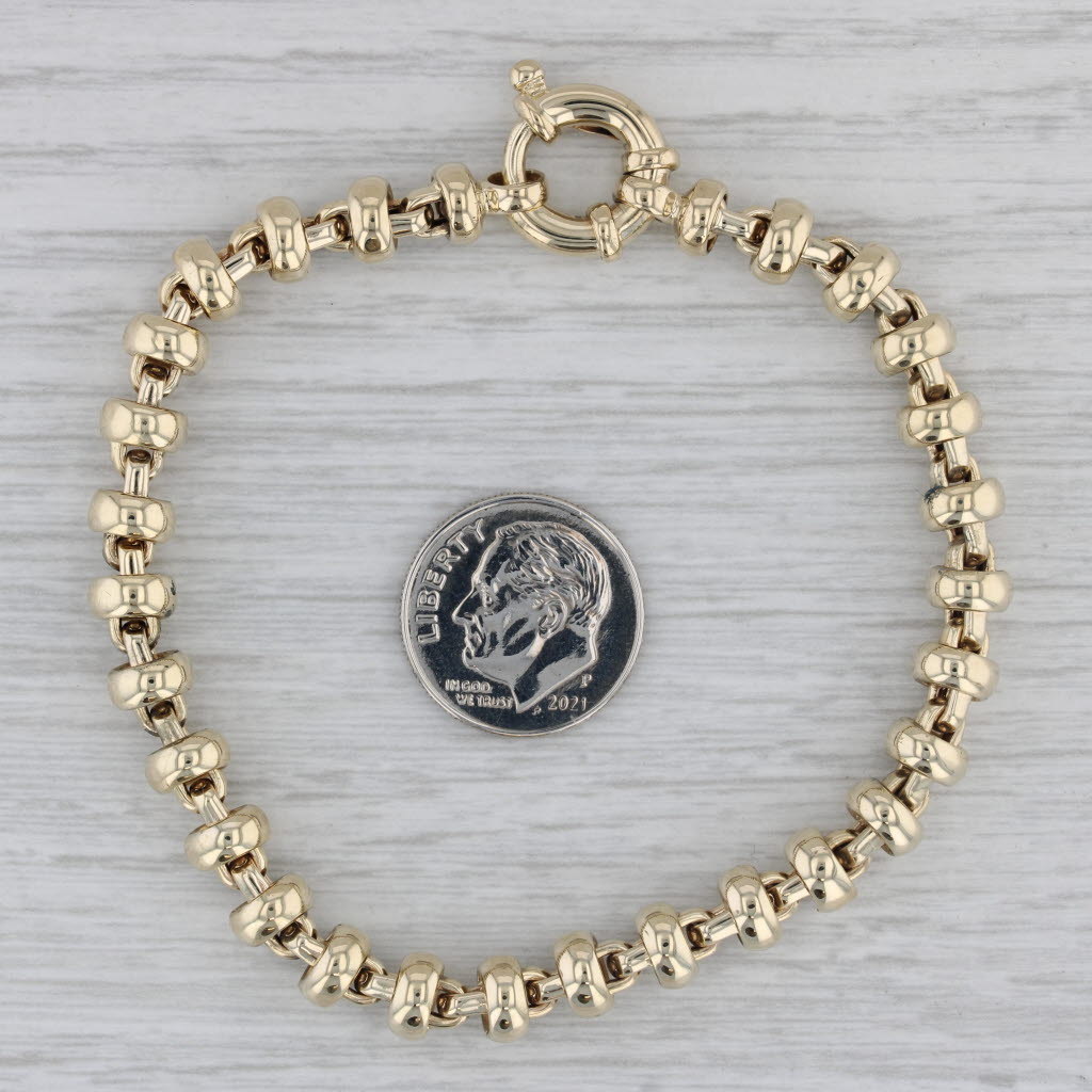 Gray Bead Chain Bracelet 14k Yellow Gold 7.5" 6.7mm