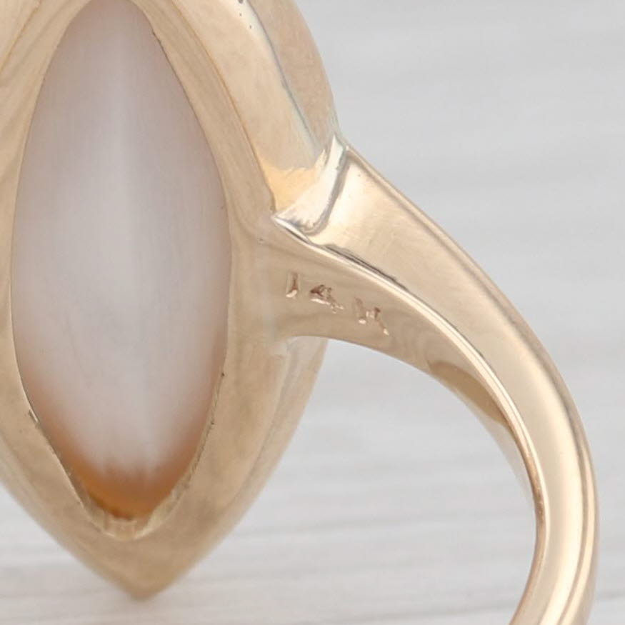 Gray Cellini Mother of Pearl Navette Ring 14k Yellow Gold Size 5.5 Cabochon Solitaire