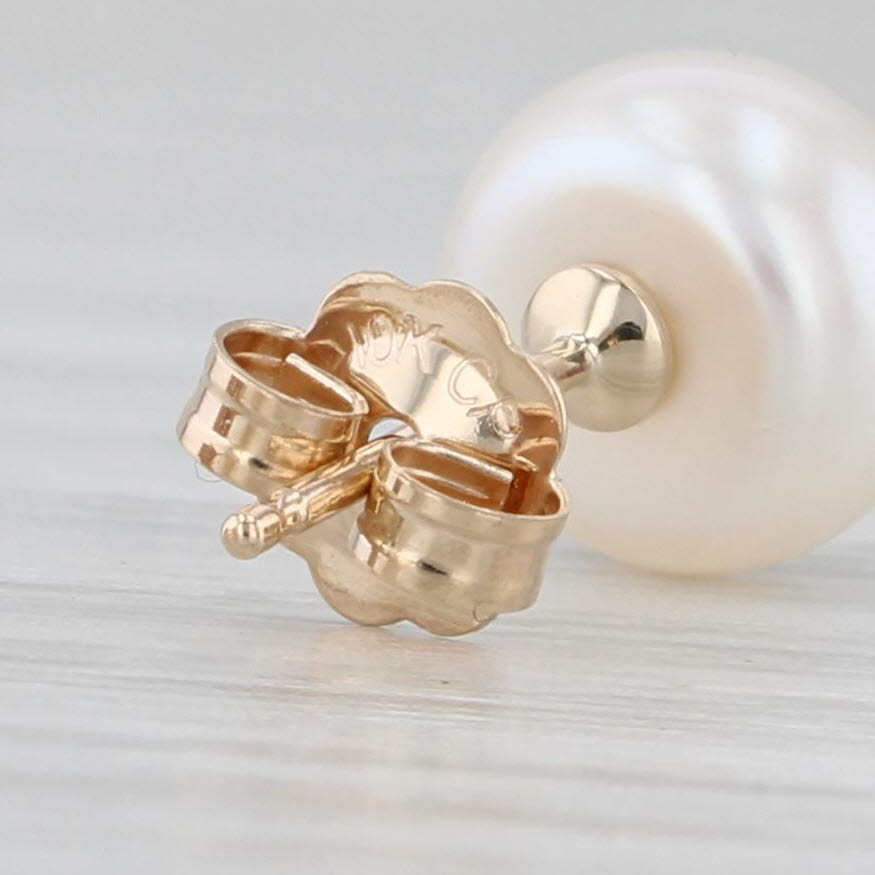 Light Gray Cultured Pearl Solitaire Stud Earrings 14k Yellow Gold 7mm