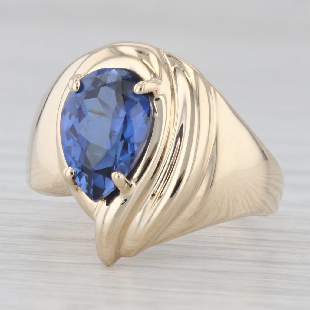 Light Gray Lab Created Blue Sapphire Pearl Solitaire Ring 10k Yellow Gold Size 8
