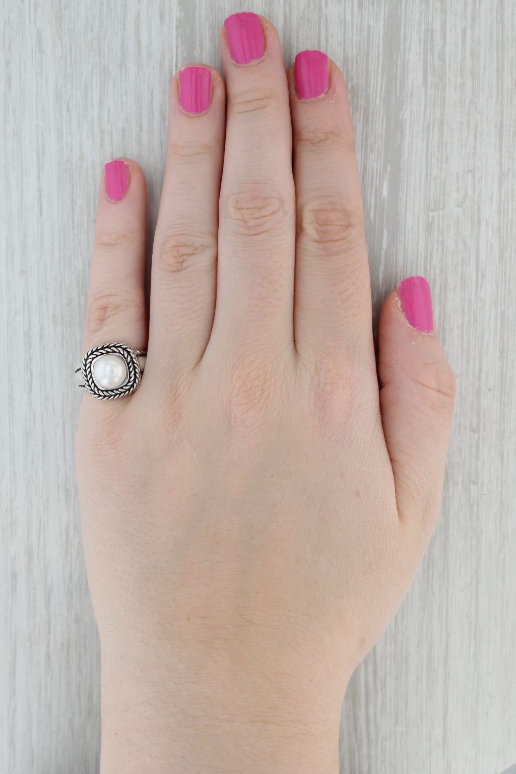 Gray Judith Ripka Cultured Button Pearl Ring Sterling Silver Size 6 Solitaire