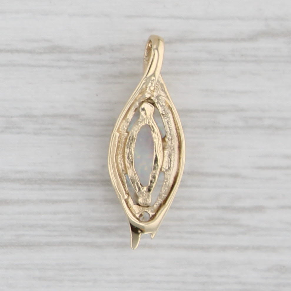 Light Gray Lab Created Opal Cubic Zirconia Pendant 10k Yellow Gold Small Drop