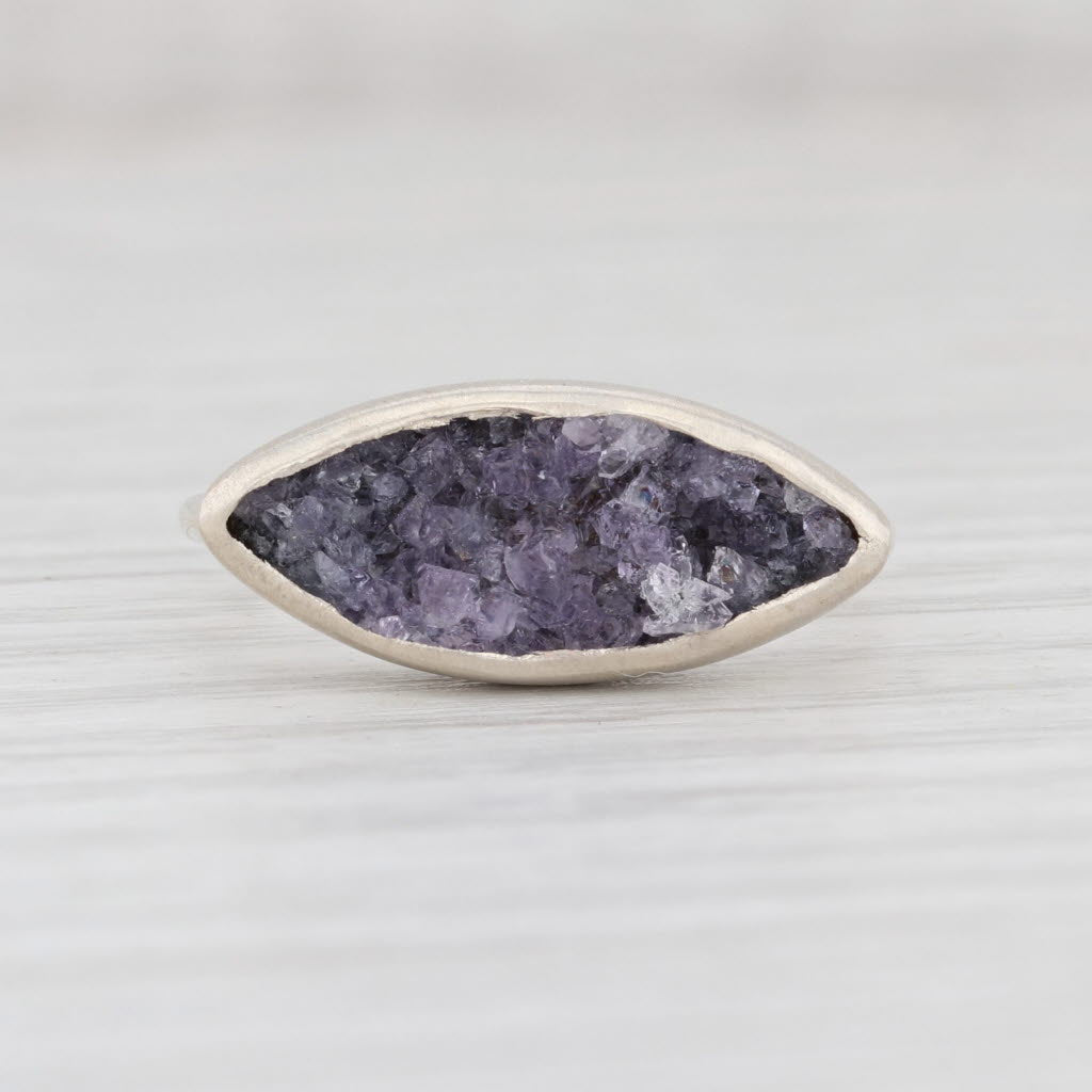 New Nina Wynn Amethyst Druzy Ring Size 7 Sterling Silver Solitaire Statement