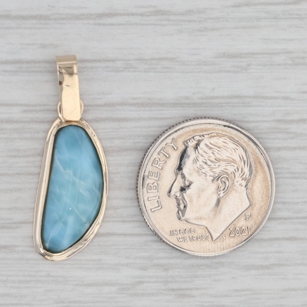 Gray Blue Larimar Cabochon Solitaire Pendant 10k Yellow Gold