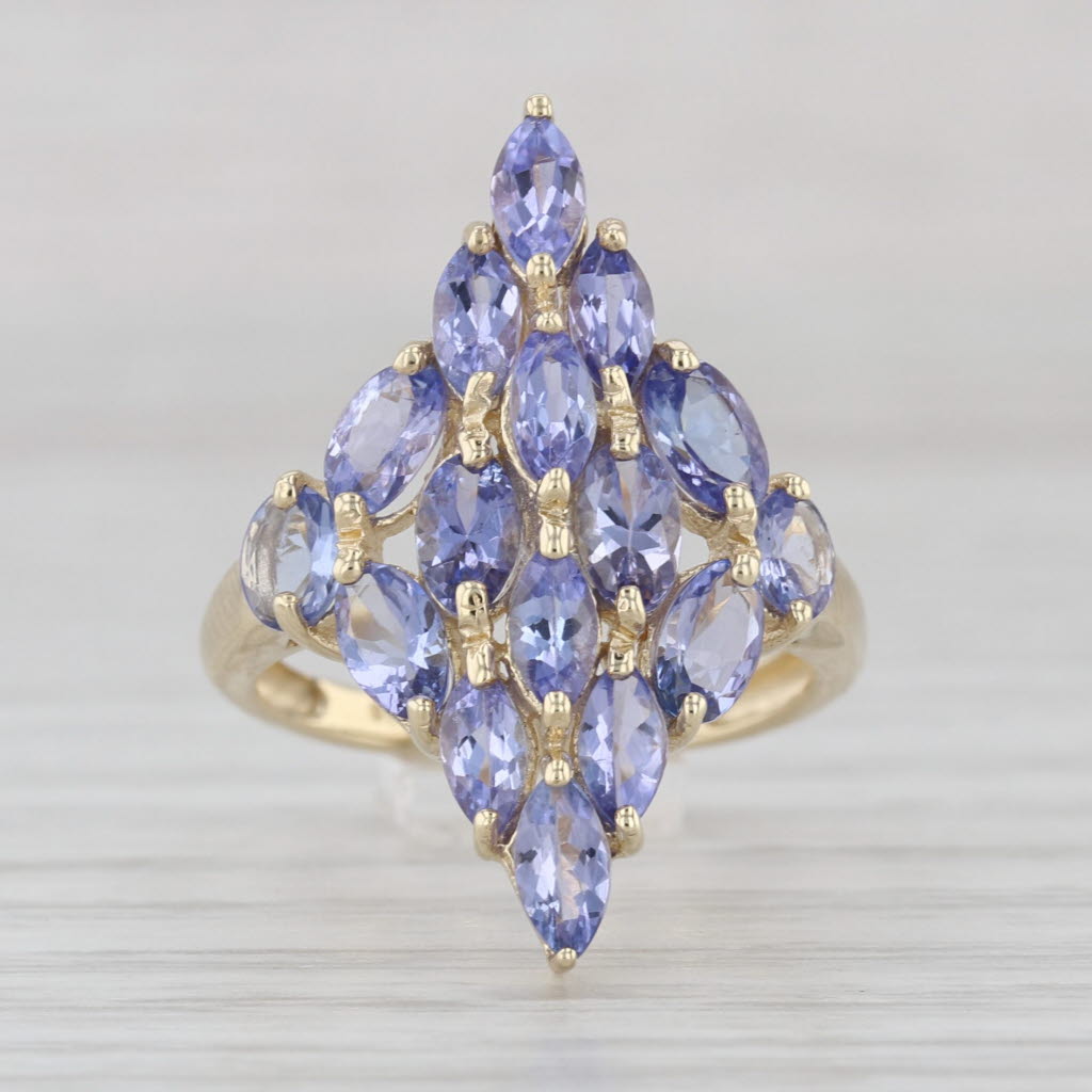 2.50ctw Marquise Oval Tanzanite Cluster Ring 10k Yellow Gold Size 5 Cocktail