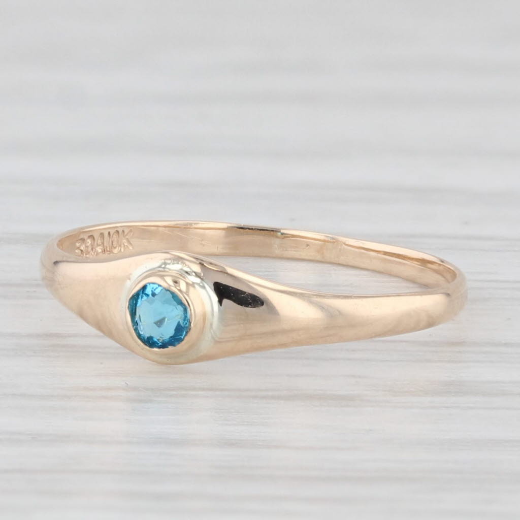 Light Gray Blue Glass Baby Kids Ring 10k Yellow Gold Size 1.5 December Birthstone