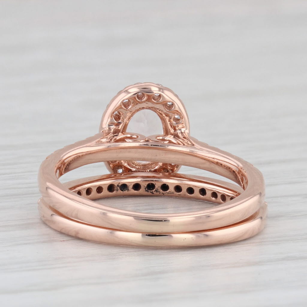 Light Gray 0.70ct Oval Morganite Diamond Halo Engagement Ring 14K Rose Gold Size 4.75