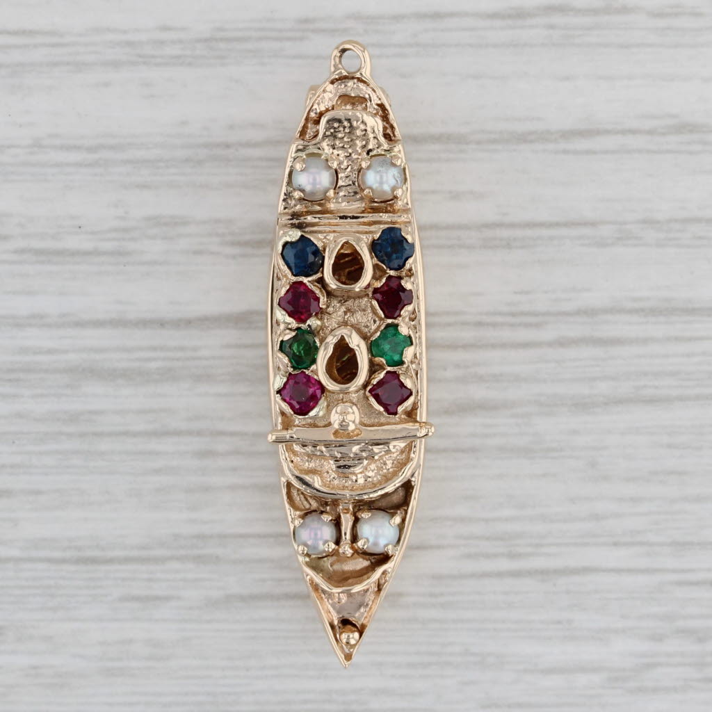 Gray 0.64ctw Gemstone Cruise Ship Charm 14k Yellow Gold 3D Pendant Opens Souvenir