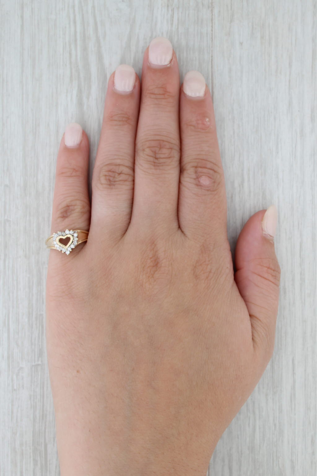 0.25ctw Diamond Halo Open Heart Ring 10k Yellow Gold Size 5.75