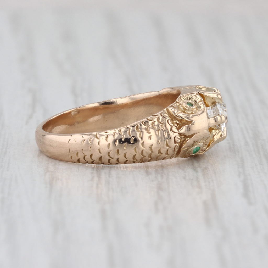 Antique 0.40ct Old Mine Cut Diamond Soliaire Engagement Ring 14k Gold Emeralds