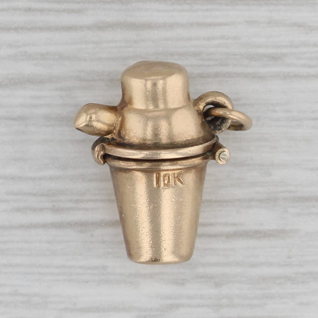 Gray Vintage Cocktail Shaker Devil Inside Charm 10k Yellow Gold Small Pendant