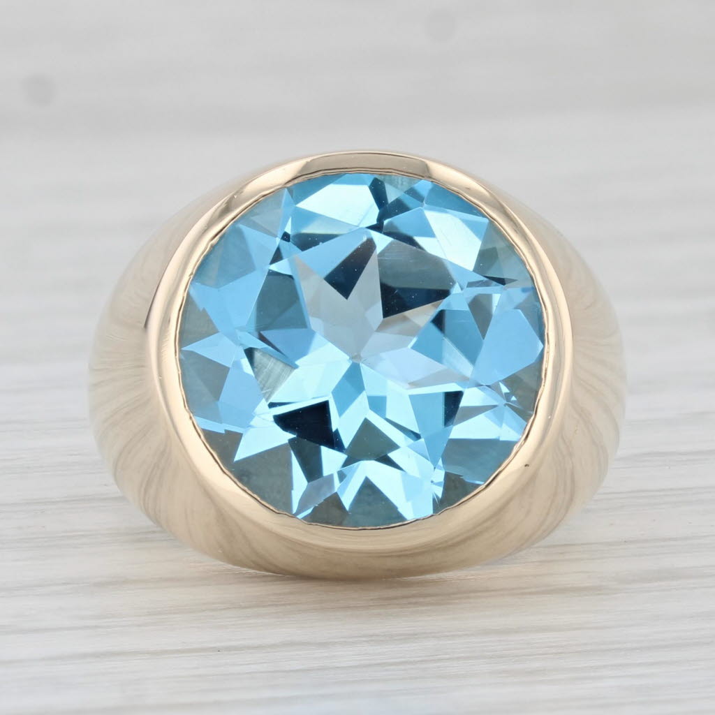 Light Gray 12.15ct Round Blue Topaz Solitaire Ring 10k Yellow Gold Size 6.25