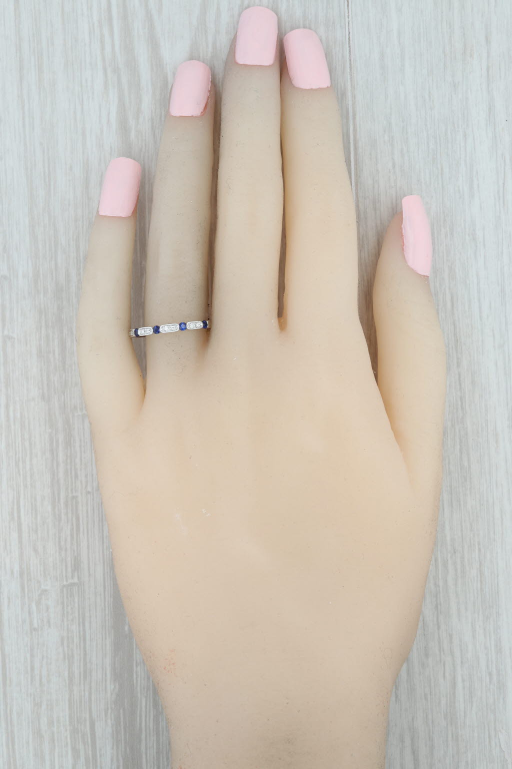 Gray New 0.21ctw Diamond Sapphire Stackable Ring 14k White Gold Sz 6.75 Wedding Band
