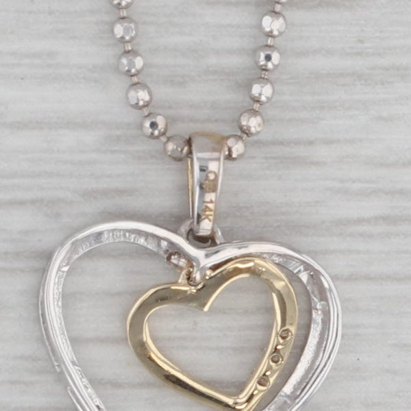 Diamond Accented Double Heart Pendant Necklace 14k White Gold Bead Chain