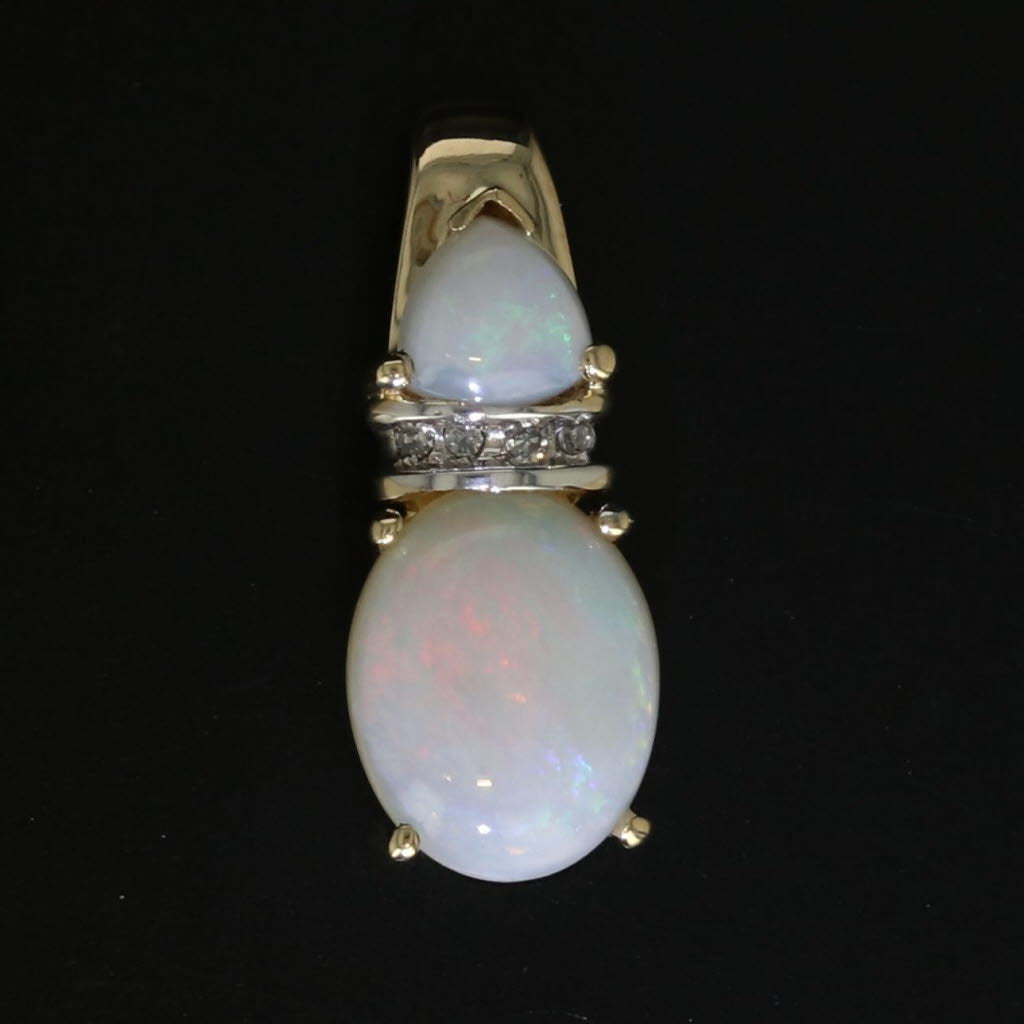 Black Opal Drop Pendant 10k Yellow Gold Diamond Accents Small