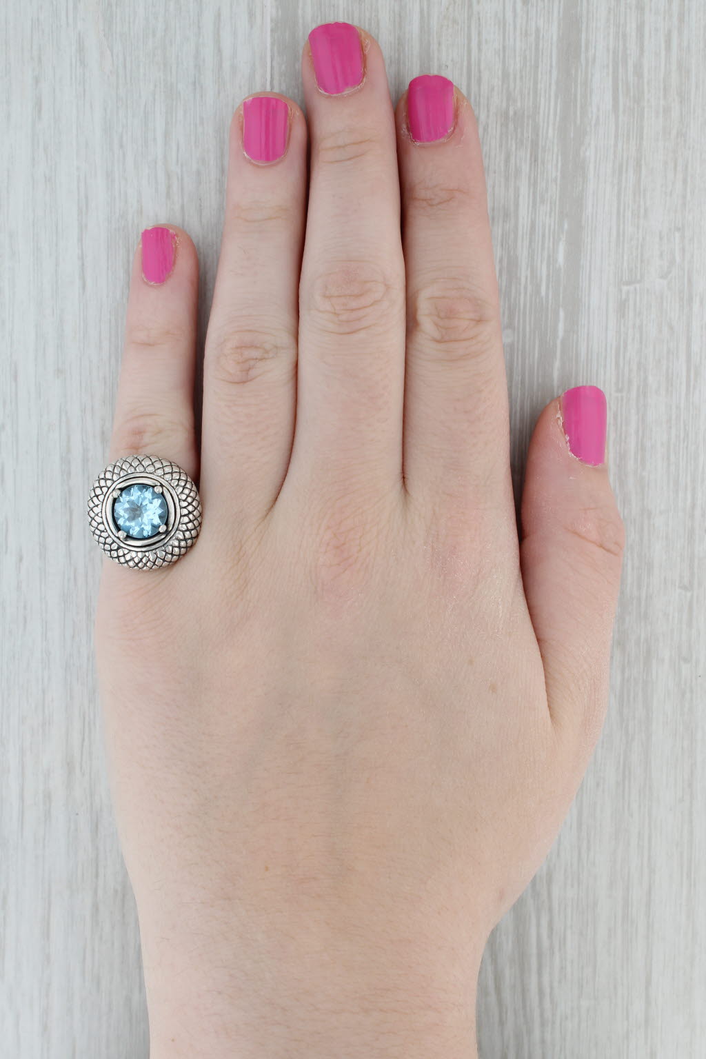 Gray 4.10ct Round Blue Topaz Solitaire Ring Sterling Silver Size 6 Statement