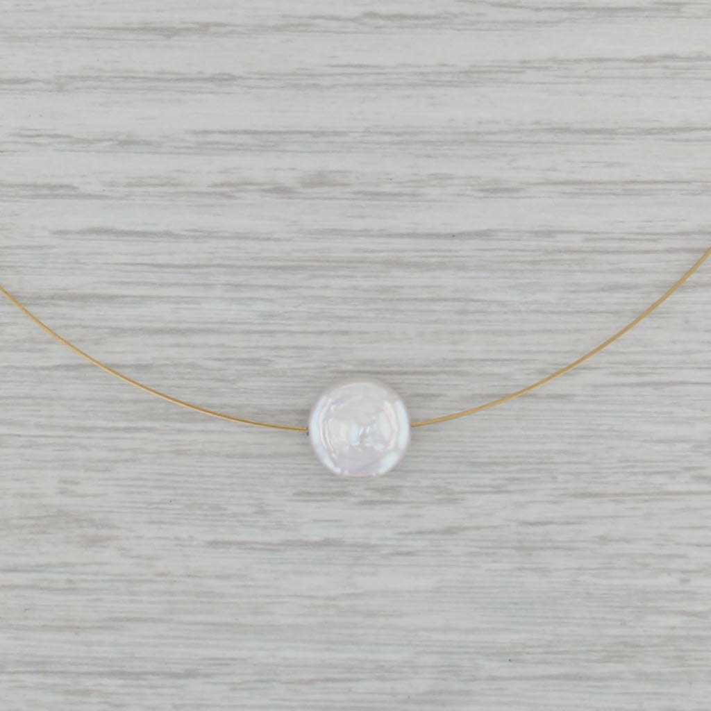 Cultured Pearl Diamond Slide Pendant Necklace 14k Yellow Gold 16" Omega Chain