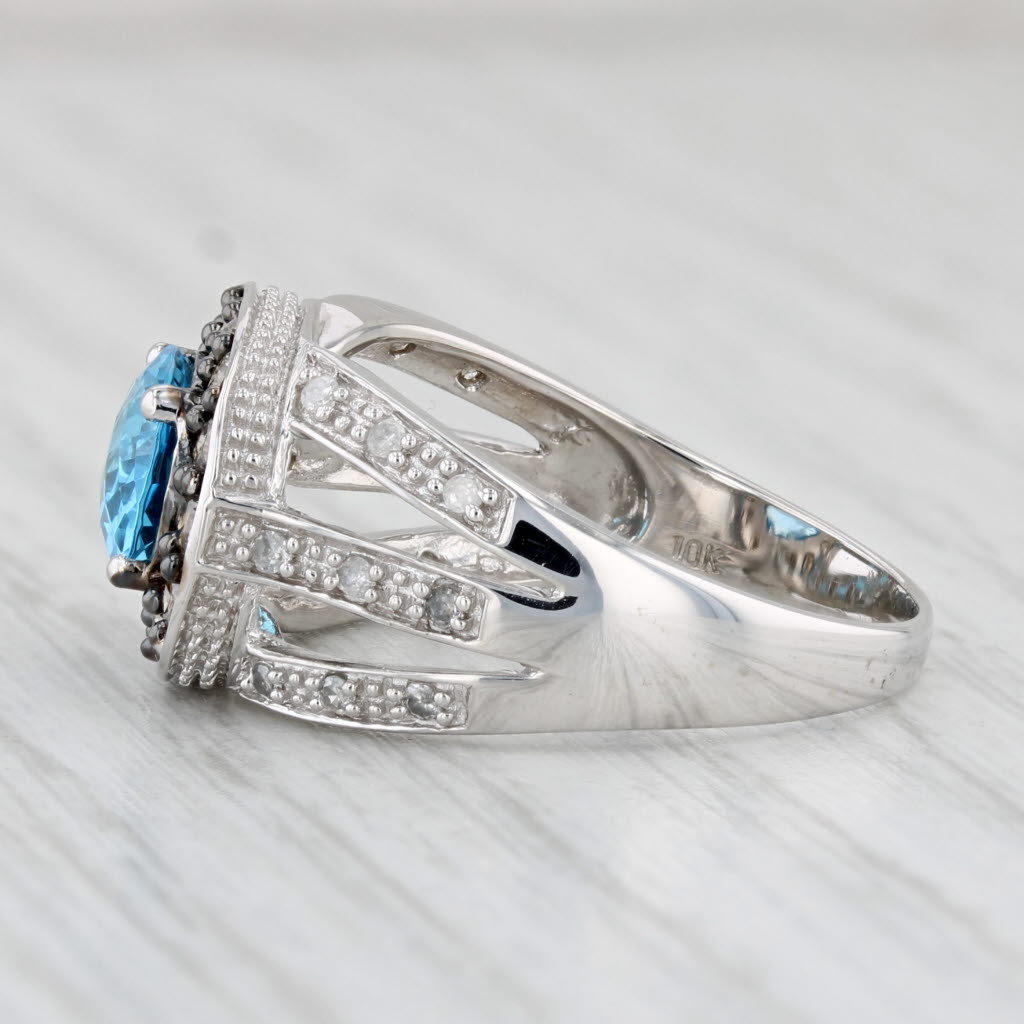 Light Gray 2.79ctw Oval Blue Topaz Diamond Halo Ring 10k White Gold Size 8.25 Cocktail
