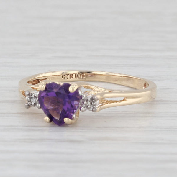 0.65ctw Amethyst Heart Ring 10K Yellow Gold Size 7 Diamond Accents