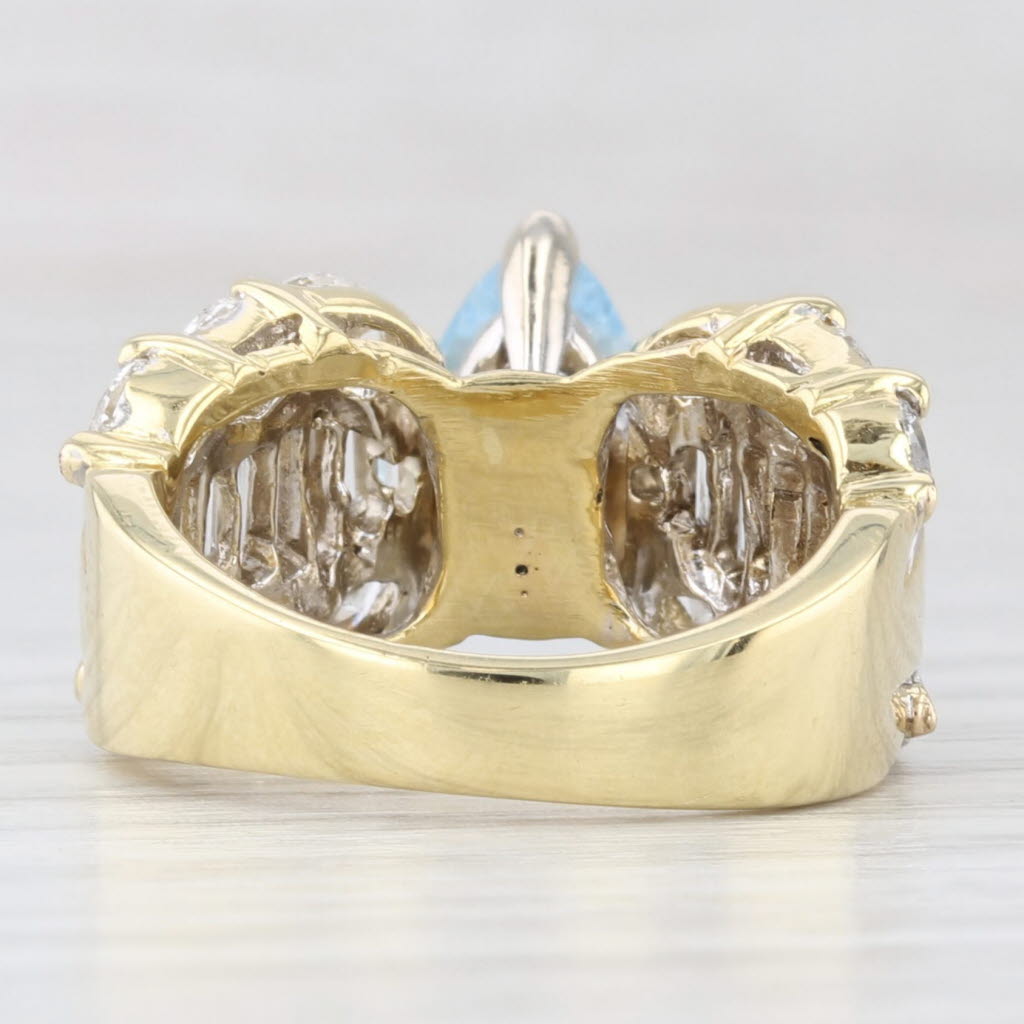 3.50ctw Aquamarine Pear Diamond Cocktail Ring 18k Yellow Gold Size 6