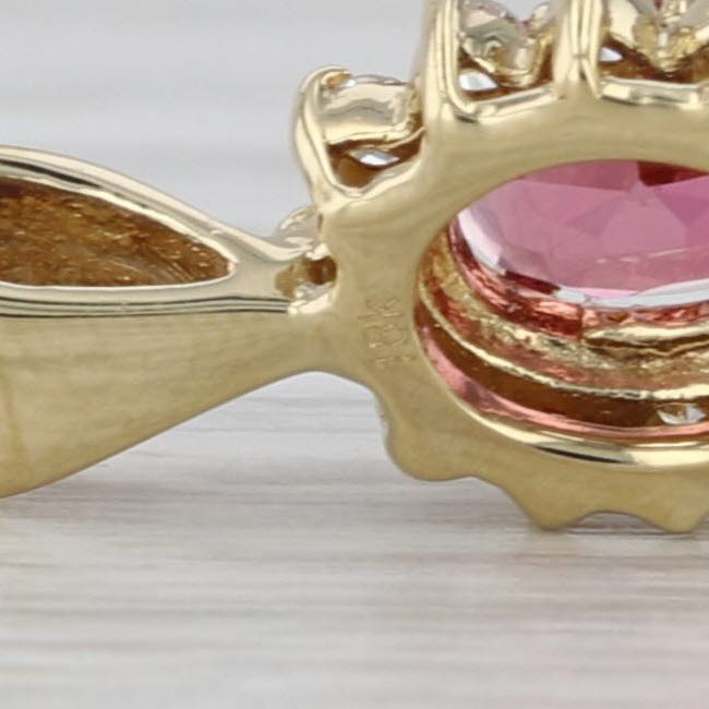 1.03ctw Pink Tourmaline Diamond Halo Pendant 18k Yellow Gold Small Drop