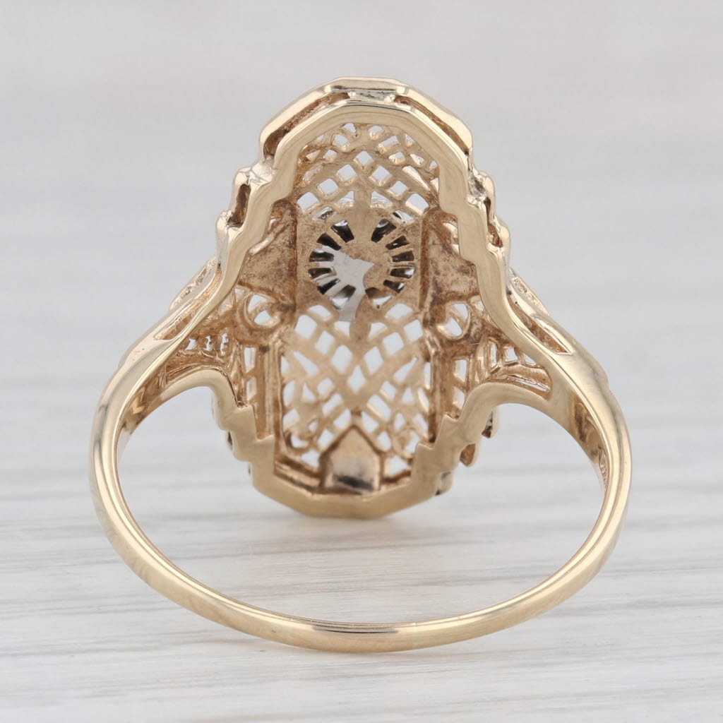 Gray Diamond Cluster Filigree Ring 10k Yellow Gold Size 9 Vintage Art Deco