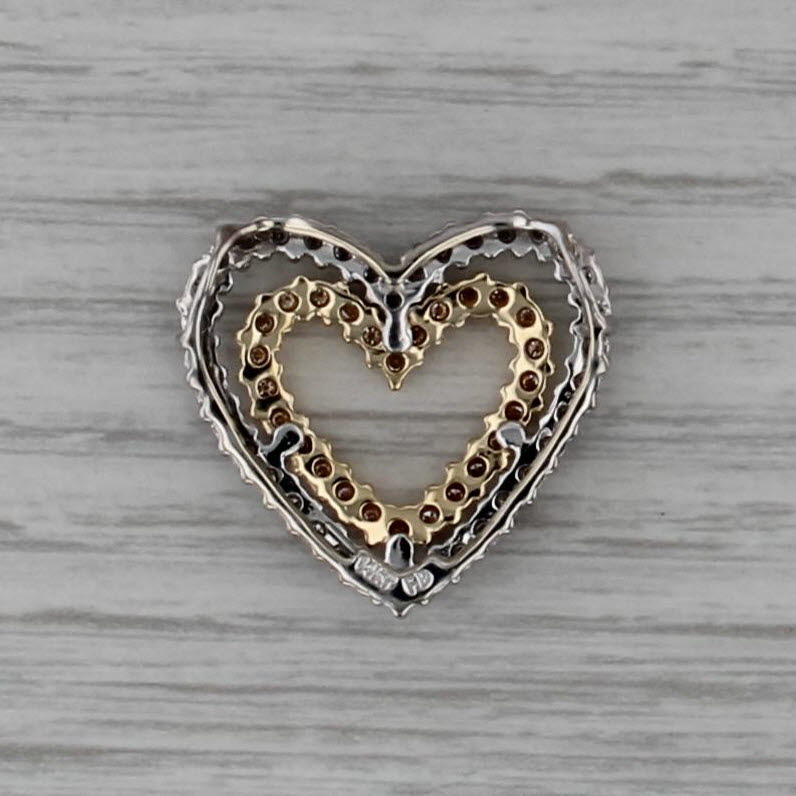 1ctw Diamond Double Open Heart Pendant 14k Yellow White Gold Floating Drop