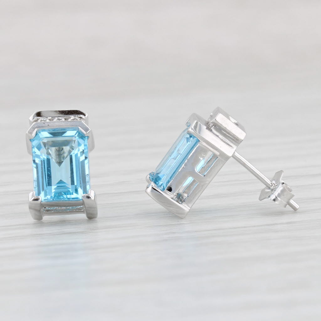 Light Gray 3.51ctw Blue Topaz Diamond Stud Earrings 14k White Gold