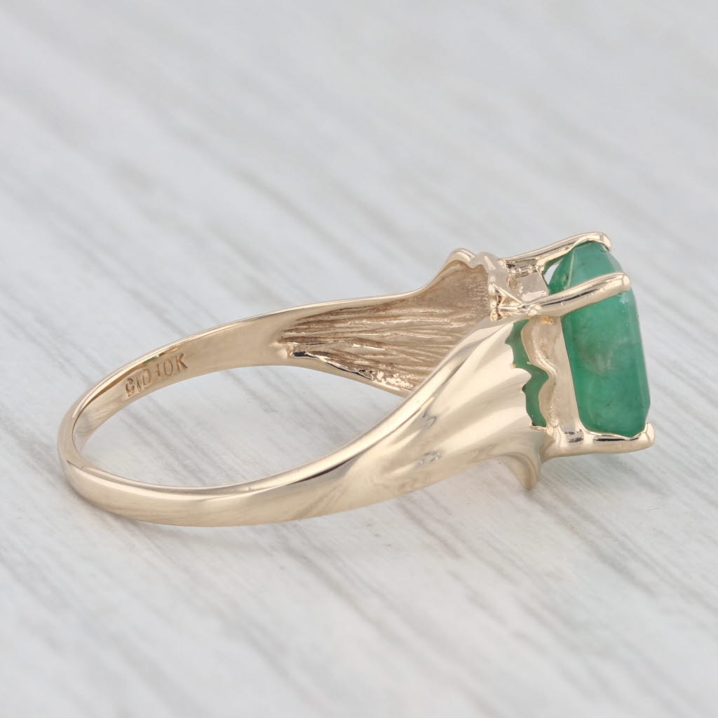 Light Gray 1ct Emerald Cut Emerald Solitaire Bypass Ring 10k Yellow Gold Size 7