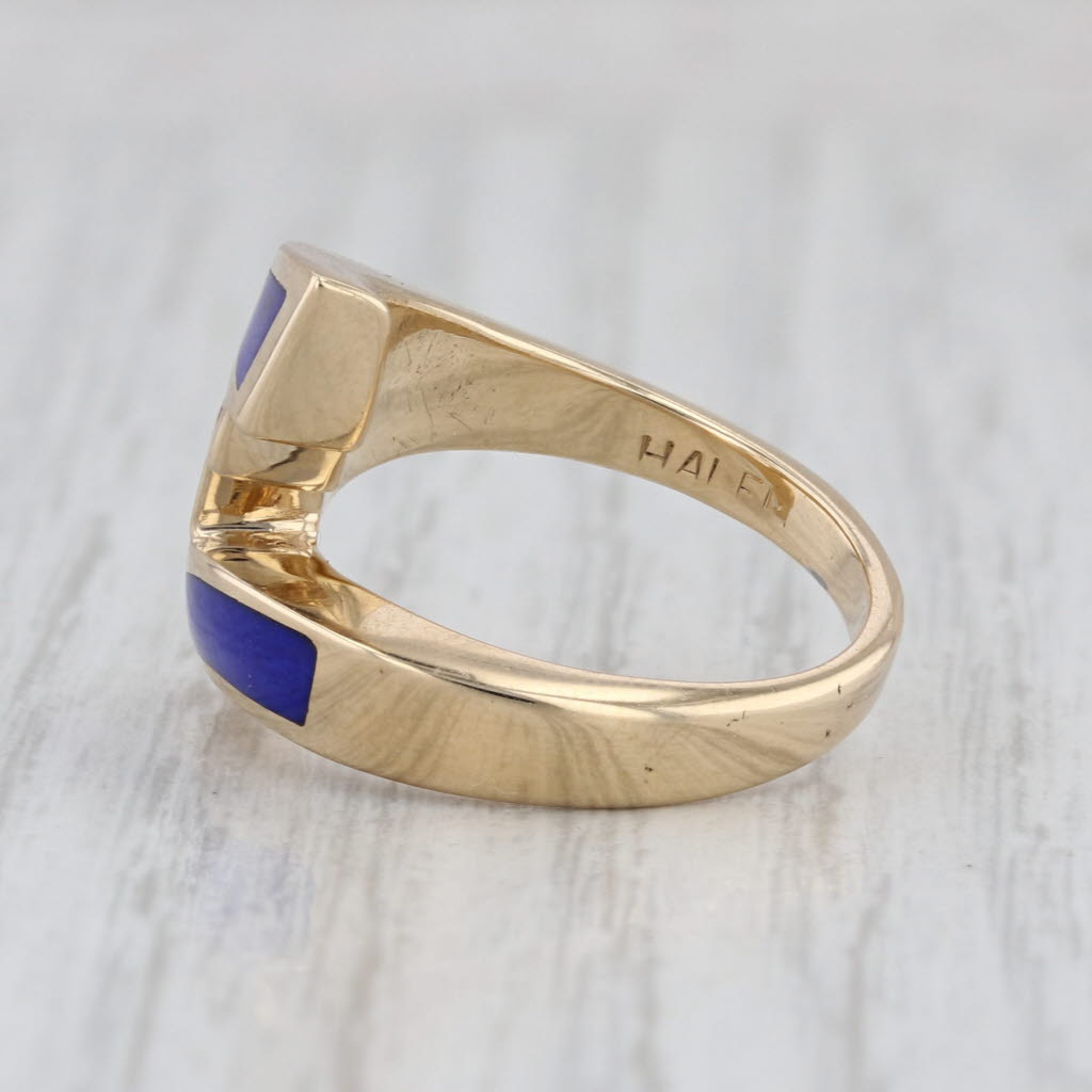 Lapis Lazuli 0.12ctw Diamond Bypass Ring 14k Yellow Gold Size 6