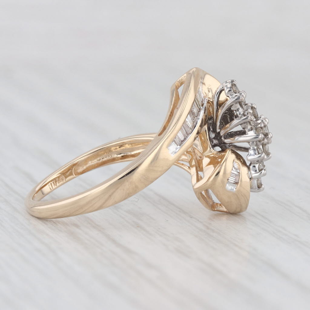 Light Gray 0.35ctw Diamond Cluster Bypass Ring 14k Yellow Gold Size 6.5