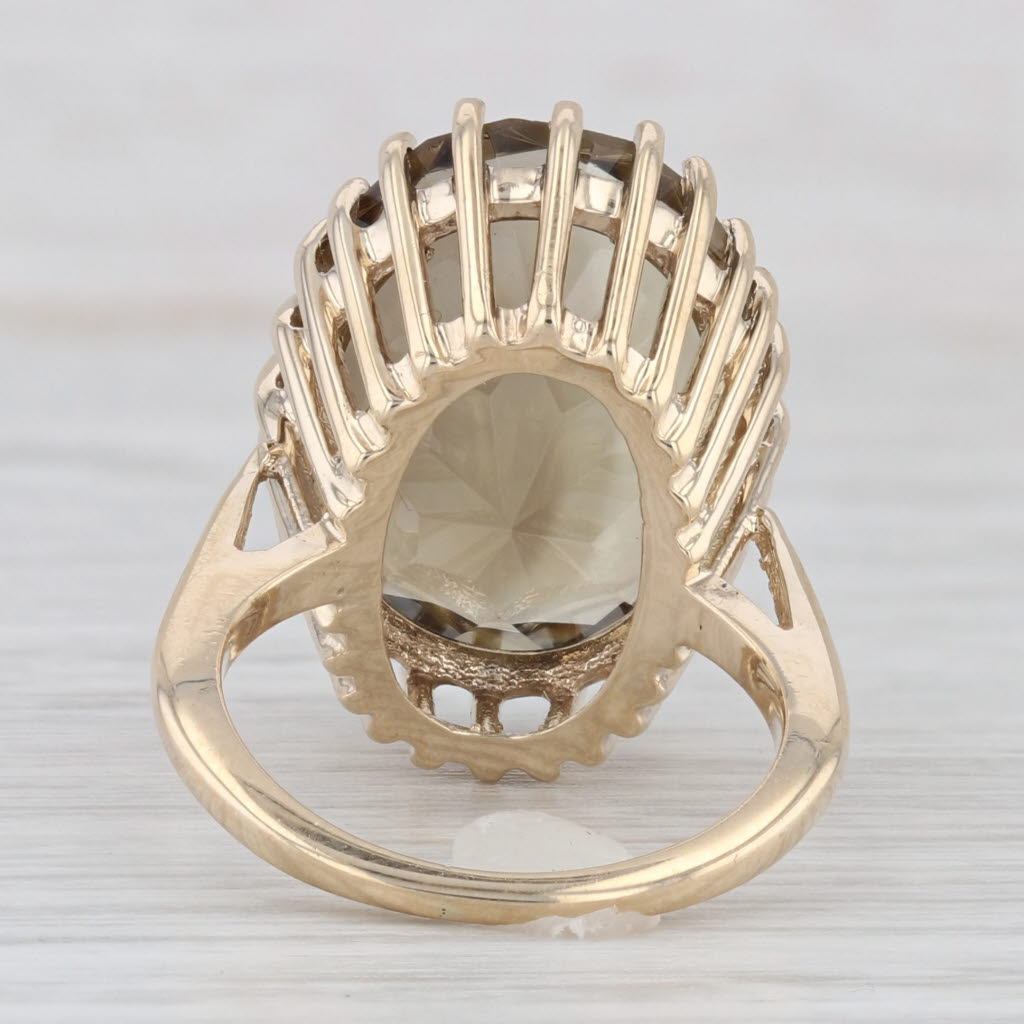 Light Gray 11.80ct Oval Solitaire Smoky Quartz Ring 10k Yellow Gold Size 4