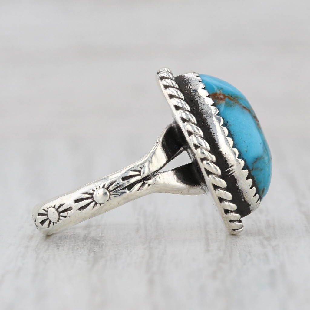 Oval Cabochon Turquoise Ring Sterling Silver Size 6.25 Stamped Native American