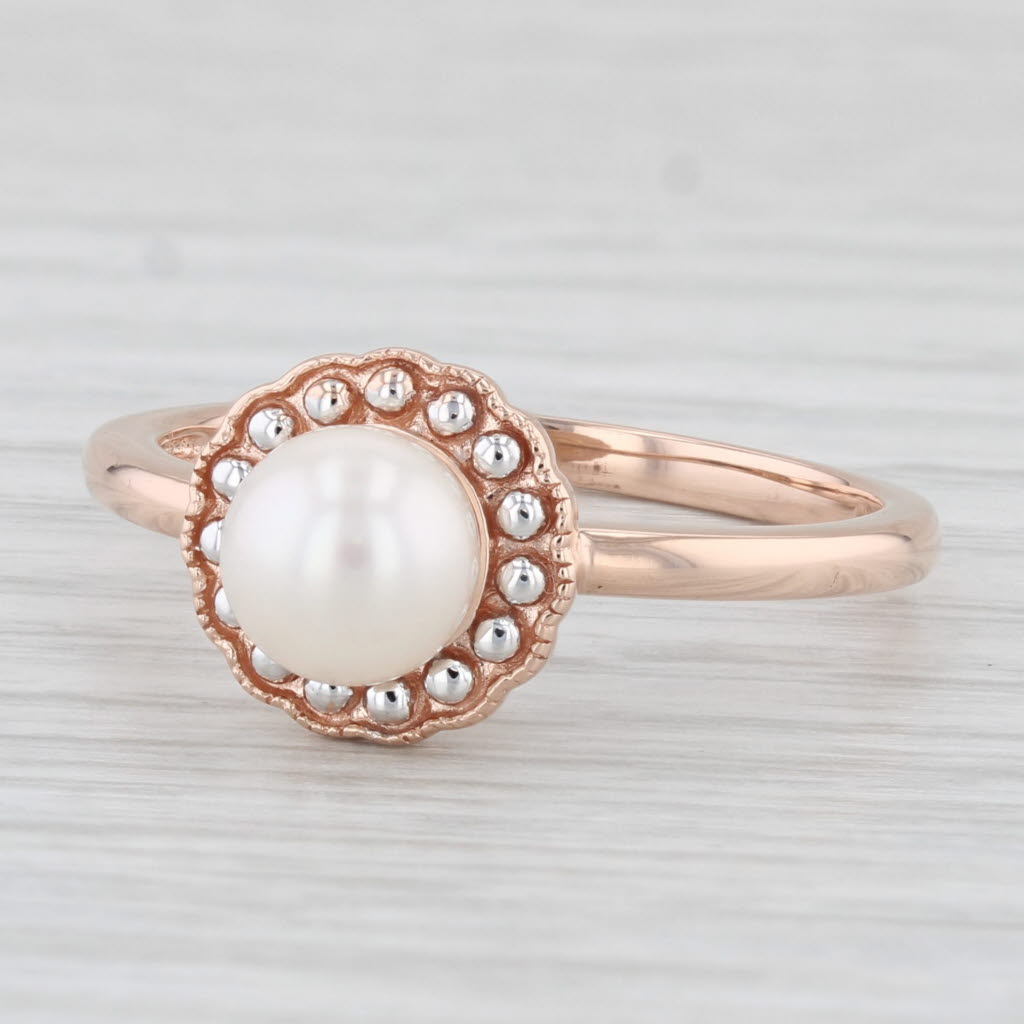 Light Gray Cultured Pearl Solitaire Ring 10k Rose Gold Size 10.25 Halo Design