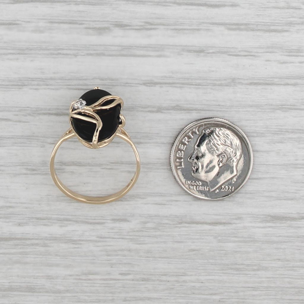 Vintage Onyx Diamond Flower Ring 10k Yellow Gold Size 7