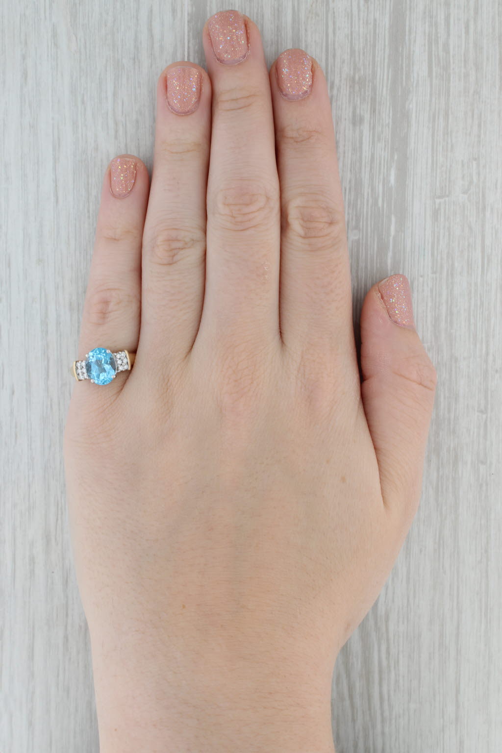 Gray 3.28ctw Oval Blue Topaz Diamond Ring 14k Yellow Gold Size 7