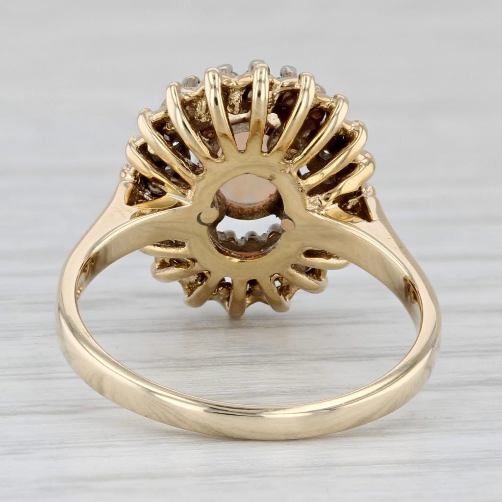 Gray Oval Opal Cabochon Diamond Halo Ring 14k Yellow Gold Size 6.5