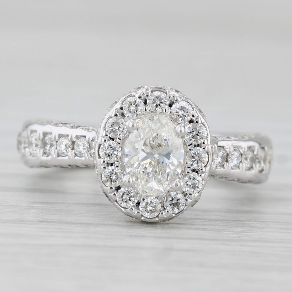 Light Gray 1.50ctw Oval Diamond Halo Engagement Ring 14k White Gold Size 4.5