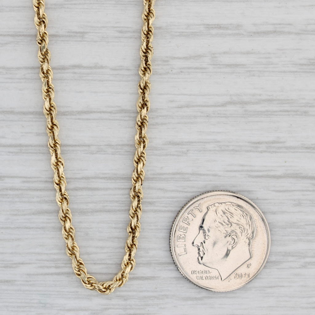Gray 26.25" 2.1mm Rope Chain Necklace 14k Yellow Gold Lobster Clasp