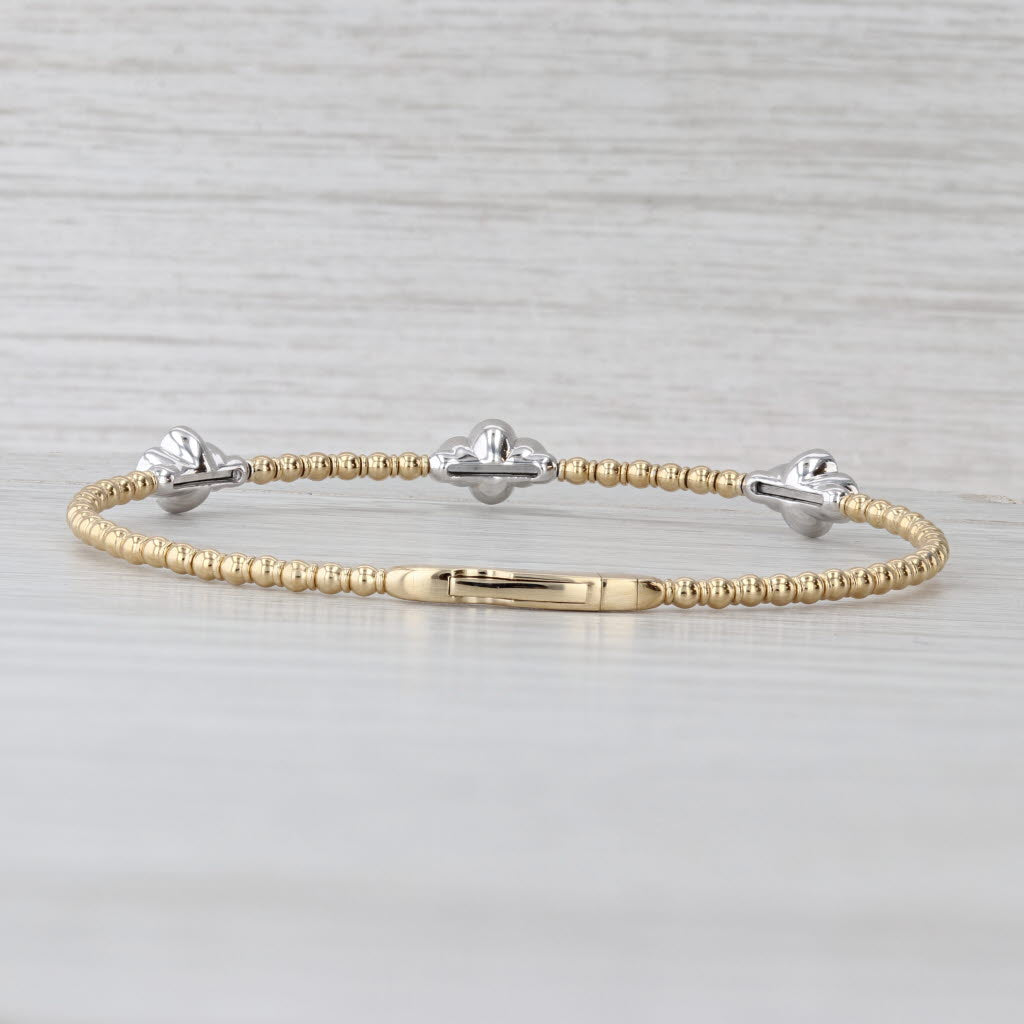 New 1ctw Diamond Flowers Flexible Bangle Bracelet 14k Yellow White Gold 6.5"