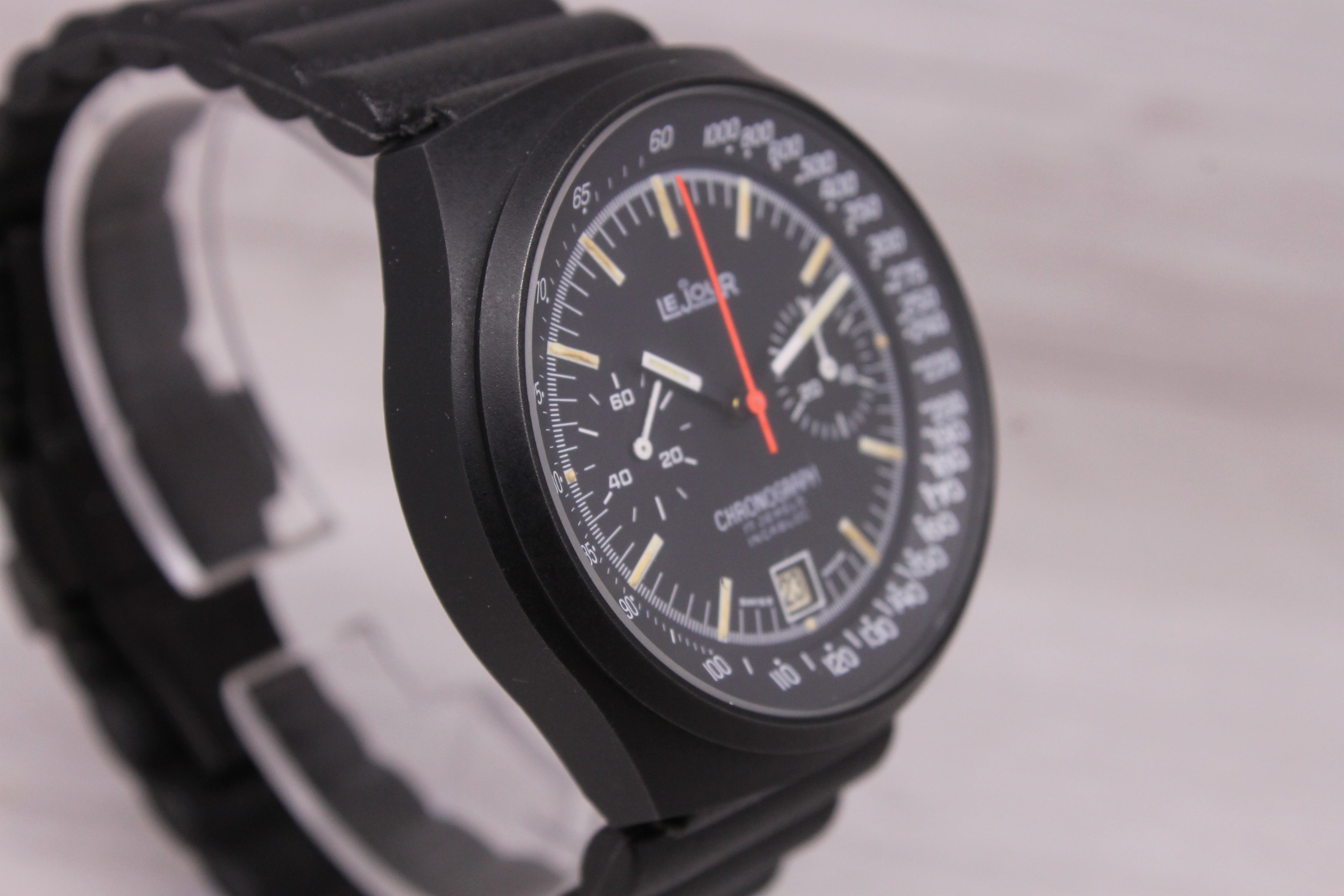 Vintage LeJour 40mm Black PVD Manual Wind Chronograph Valjoux 7734 - Near Mint -