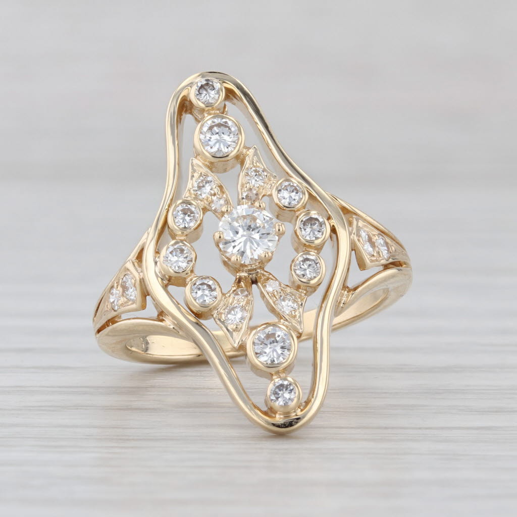 Vintage 0.68ctw Round Diamond Ring 14k Yellow Gold Size 7.5 Cluster Cocktail