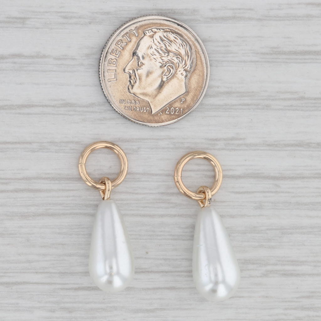 Gray Simulated Pearl Teardrop 10k Yellow Gold Hoop Earring Charms