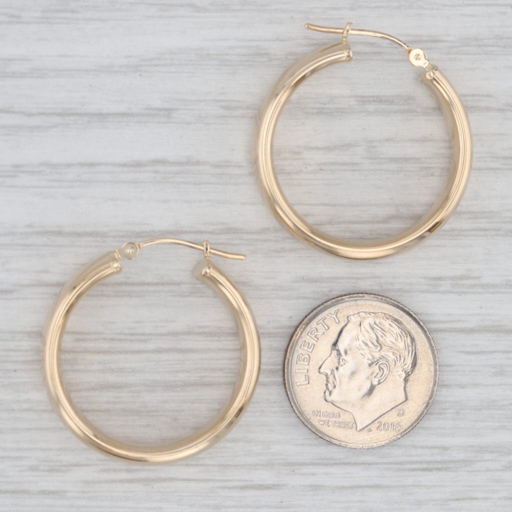 Gray Round Hoop Earrings 14k Yellow Gold Snap Top 25.5 x 6.1mm