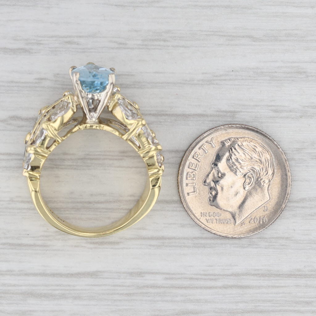3.50ctw Aquamarine Pear Diamond Cocktail Ring 18k Yellow Gold Size 6
