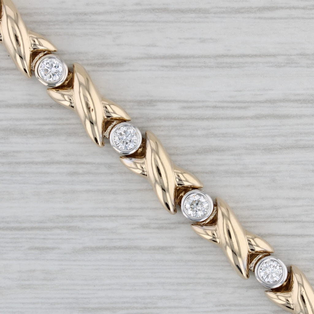Gray 2ctw Diamond XO Bracelet 14k Yellow Gold 7" 5.6mm