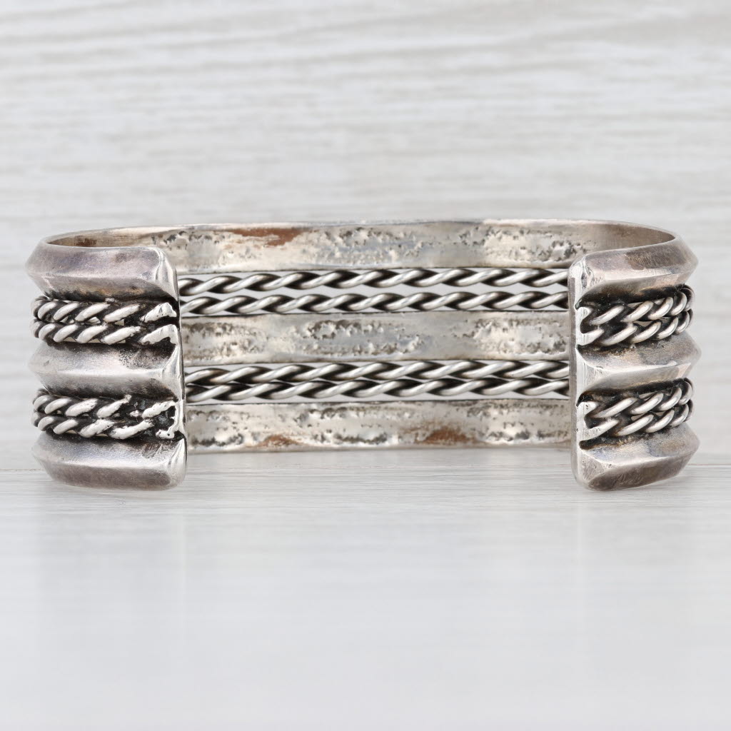 Vintage Native American Stamped Wide Band Cuff Bracelet Sterling Silver 6.75"